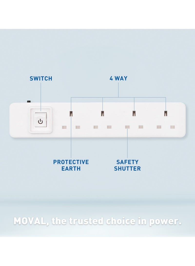 MOVAL 4-Socket Power Extension Cord 5m – All Copper, 2990W, Overload Protection, Anti-Fire Design - Image 1